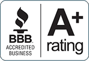 The logo for an A+ rating from the Better Business Bureau (BBB).