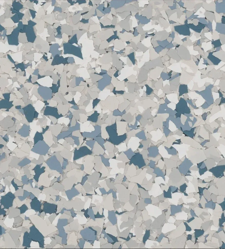 A swatch for flake flooring in the color Tidal Wave.